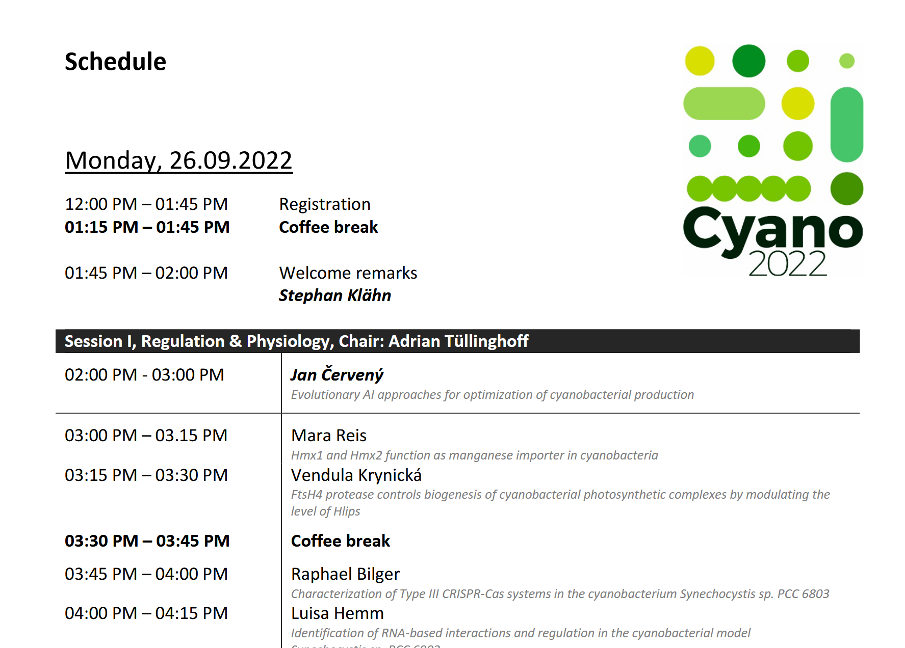 Schedule Cyano2022
